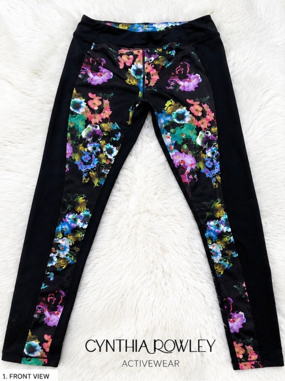 Cynthia Rowley Floral Activewear Leggings Zip Secret hidden back Pocket Size M